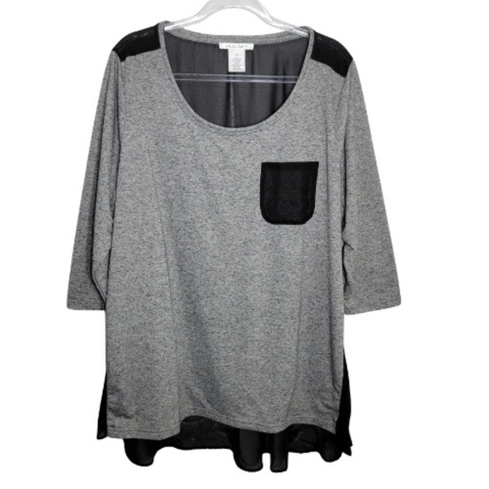 K. Jordan Womens 2X Linen‎ Gray Sheer Back High Low Tuni Top 3/4 Sleeve